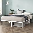 ZINUS Caleb Double Bed frame - Bed 135x190 cm - 36cm Height - Metal bed frame with Underbed storage and steel slat support - Foldable bed - White Color