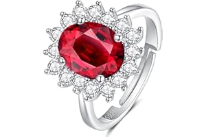 SNORSO Birthstone Sapphire Ruby Engagement Rings for Women,925 Sterling Silver Rings Halo Eternity Promise Finger Ring Anniversary Wedding Adjustable Silver Ladies Women Ring for Her Gift