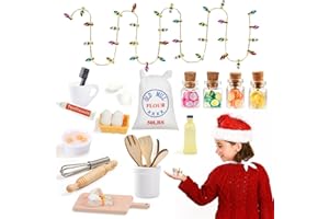 27 Piezas Miniaturas para Casa de Muñecas, FUKPO Accesorios Casa de Muñecas 1 12 Set Decoración, Kit Miniatura Huevos Cocina Utensilios Luces Comida Frutas Decoracion