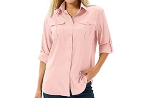 ASFIXIADO Chemisier pour femme UPF 50+ UV - Protection solaire - Vêtement de safari - Manches longues - Respirant - Pour l'extérieur - Séchage rapide