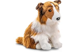 Uni-Toys - Kostka z długimi włosami, siedząca - twarz biało-brązowa - 27 cm (wysokość) - pluszowy pies, Collie, zwierzę domowe - pluszowa zabawka, przytulanka