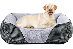 FURTIME Panier Chien, Panier pour Chien Moyen Grande Taille, Lit pour Chien Lavable Duveteux, Antidérapant Panier Chien et Ultra Doux Gris Panier Chien, Résistant à l'anxiété et Durable, 76x61x23cm