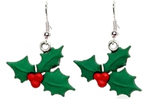 Bluebubble MERRY CHRISTMAS Holly Berries Dangle Earrings on Gift Card