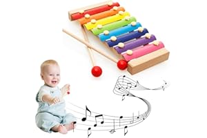 KARELLS Xilófono,Juguete de Xilófono,con 2 Mazos y 8 Llaves de Metal de Color Arcoíris, Instrumento Musical de Madera