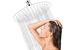 LDERFIV 24,5cm Rociador para Ducha Redondo Cabezal de Ducha Lluvia de Acero Inoxidable Alcachofa Ducha Antical Ducha de Acero con 360° Ajustable, G1/2'', Plata