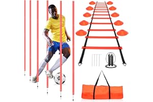 YGORTECH Slalomstangen-Set für Fußball, Agility-Training, inklusive Stangen, 6 Stück, Agility-Leiter, 10 Fußballkegel, Springseil für Geschwindigkeitstraining, Fußballtraining, Basketball und Fitness