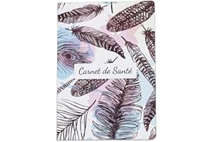 Nemau - Protège Carnet de Santé en Gomme Expansée – Fabriqué en France - Étui Carnet Bébé Enfant Fille ou Garçon Adulte - Format Maternité Standard - Idée Cadeau Naissance - Modèle Plume Colorée