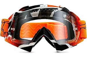 NENKI Lunettes de Moto cross, Lunettes de Protection Anti-UV, Lunettes de ski pour Activités de plein air, Masque Moto cross confortables (Orange & transparent)