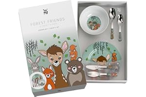 WMF Waldfreunde Kinder Geschirrset 6-teilig, Kindergeschirr mit Kinderbesteck ab 3 Jahre, Cromargan Edelstahl poliert, spülmaschinengeeignet