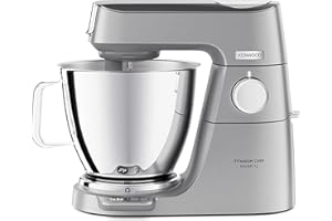 Kenwood Titanium Chef Baker XL, Robot Pâtissier avec Batteur K, Crochet Pétrisseur, Fouet et Bol de 7 Litres, KVL85.424SI, 1200W, Argent