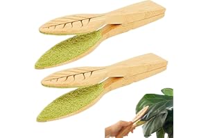 KTNYL 2 Piezas Tongs de Limpieza de Hojas, Eliminación de Polvo de Plantas, Cepillo para plantas de Interior, Cepillo de Limpieza de Hojas con Mango de Madera y Pelusa, Eliminación de Polvo de Plantas