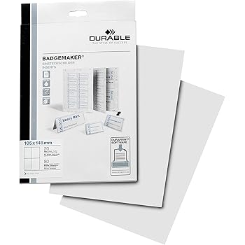 Durable 142002 Badgemaker, Printable Name Badge Insert Sheets, 105 x 148 mm - 80 Inserts: Amazon ...