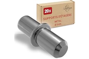LouMaxx taquet etagere 5mm 20 pièces avec anneau – support etagere meuble – taquets pour étagères en acier massif, nickelé