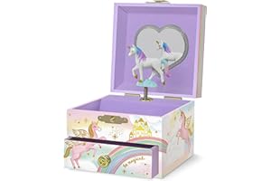 GIGGLE & HONEY Portagioie Carillon Unicorno per Bambine - Scatola Musicale Unicorno Danzante per Bambini con Specchio, Regali Unicorno per Bambine, Scatole Portagioie, Regalo di Compleanno per Bambini, Età 3-10 anni