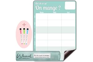 WHINAT Tableau memo magnétique " QU'EST-CE QU'ON MANGE ? " - Planning et calendrier des repas et menus de la semaine pour toute la famille à afficher le frigo de la cuisine VERT