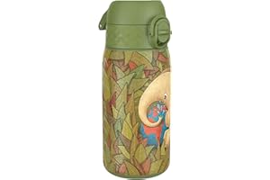 ION8 Butelka na Wodę dla Dzieci ze Lekki Stali, 400 ml/13 oz, Nieocieplany, Szczelna, Łatwa do Otwarcia, Bezpieczny Zamek, Można Myć w Zmywarce, Składany Uchwyt, Łatwa w Czyszczeniu, Słoń