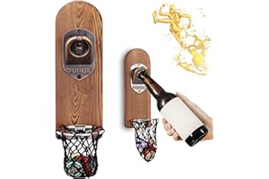 ETOFIXEE Ouvre-bouteille avec Aimant, Décapsuleur à Bière Mural en Bois, Cadeau D'anniversaire de Thanksgiving pour Homme, Père, Mari, Ami (Poche Filet Sans Trace)