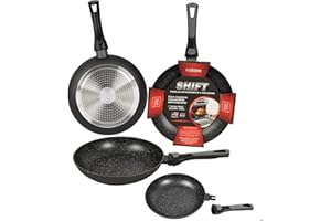 kasaviva Padella antiaderente Universale con manico removibile salvaspazio adatta a fornelli induzione gas ceramica elettrico con rivestimento Xylan utilizzabile in forno o piano cottura (30 cm)