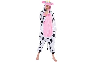Spooktacular Creations Unisex Erwachsene Plüsch Pyjama Schlafanzug, Damen Herren Onesie Jumpsuit Kuh Tier Kostüm Halloween Karneval Kostüm