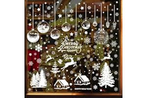 GENERICO Vetrofanie Natalizie Per Finestre, Set da 197 Adesivi Natalizi Per Finestre Removibili, Decorazioni Natalizie Per La Casa, Decorazioni Natale Alci BabboNatale, Fiocchi Di Neve, Adesivi Natale