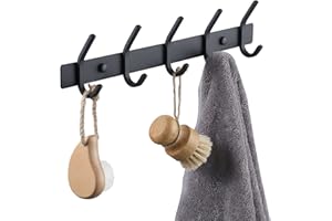 KES Perchero Negro Ganchos Pared Acero Inoxidable Ganchos para Colgar Toalla Colgadores Percheros con 5 Ganchos, AH203H5-BK