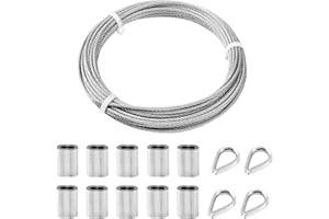 TooTaci 3mm Stainless Steel Wire Rope, 10M Steel Cable with M3 Crimping Sleeves & Thimble – Ideal for Garden Trellis, Fence Support, Railing & Outdoor Hanging Solutions
