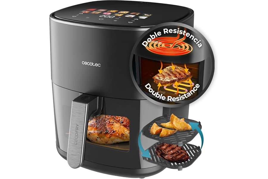 Cecotec Freidora de Aire sin Aceite 6,5L con Doble Resistencia Cecofry&Grill Duoheat 6500 Plus. 2200W, Air Fryer, Grill y Pla