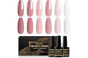 Shining She Smalto Semipermanente per Unghie, 6 Colori Nude Rosa Bianco Rosa-Marrone Smalto Semipermanente Unghie Soak-Off UV per Novice Nail Art DIY, 8ml