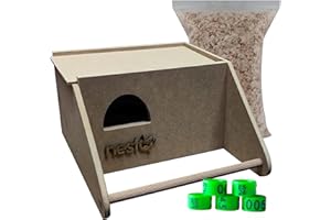 NESTQ Nido para Agapornis Iseparables, Periquitos Grande con Anillas de 2026 y Viruta para la Cama, Casita de Cría de Madera Interior para Pájaros, con Enganches para la Jaulas de Aves, 23cm x 27cm x 14cm