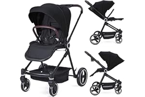 BALOVEBY 3 in 1 Pushchair Set with Reversible Sports Seat, Baby Carrycot & Buggy - One-Click Foldable, Lightweight & Portable with Large Rain Cover