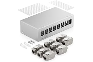 deleyCON 8 Port Patch Panel Set Patch Field Distribution Panel 1U + 8x RJ45 Keystone Jack Module STP CAT6a Kompatibel med Läg