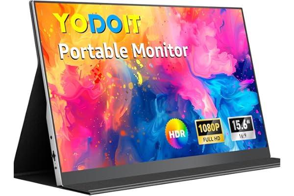 Yodoit Écran Portable 15,6", 1920 × 1080 FHD Moniteur IPS Display HDMI USB Type C avec Haut-parleurs Intégrés pour PC/MacBook/Ordinateur Portable/Xbox/PS4 5/Switch/TV