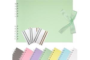 Remowith 21.5 x 15 cm Scrapbook Album with Ribbon, Craft Paper Photo Album for Wedding and Anniversary, Family DIY Photo Album with Corner Stickers 40 Pages Light Green