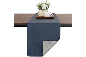Chitomars Runner Tavola Moderno in Ecopelle, Bifacciale Non-Scivolose Lavabile Riutilizzato Resistente al Calore Runner da Tavolo (Grigio Blu, 30 x 140 cm)