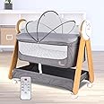 R for Rabbit Lullabies Woodsy 2 in 1 Electric Baby Cradle Convertible Cot/Bassinet with Automatic Swing, Music, Bluetooth and Smart Timer, Lockable Wheels & Storage Space for 0-12 Months Kids (Grey)