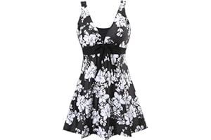 Sixyotie Womens One Piece Swimsuit Tummy Control Swimwear Floral Printed Swimming Costume with Skirts
