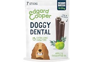 Edgard & Cooper Premios Higiene Dental Perros Medios 7 Barras Eucalipto/Manzana, Cuidado Dental Diario bajo en calorías, Masticación Prolongada, Aliento Fresco