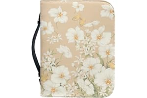 Kuiaobaty Weiße Blumen Bibelhüllen für Frauen, mit Reißverschluss, staubdichte Bibeltasche, Schmetterling, Blumenmuster, große Größe, Weizen