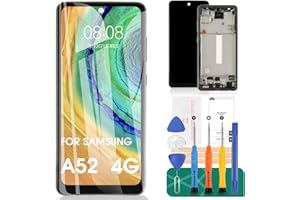SRJTEK TFT für Samsung Galaxy A52 4G Bildschirm Ersatz für Samsung A52 A525 LCD Display Touch SM-A525F Digitizer Reparatur Kits (mit Rahmen, schwarz, kein Fingerabdruck)