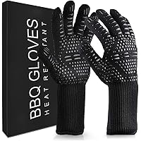 Acmind Premium BBQ Grillhandschuhe, Ofenhandschuhe Grill Lederhandschuhe Hitzebeständige bis zu 800 °C, Backhandschuhe…
