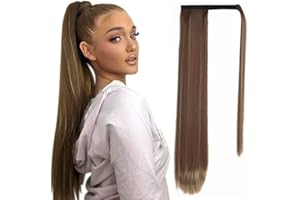 ‎JJSTAR JJstar 70 cm Langes Glattes Pferdeschwanz Haarteil Synthetik Haarverlängerung Zopf Extension für Damen Mädchen(Braun-Blond-Mischung)
