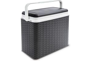 ADRIATIC Large 24 Litre Cooler Rattan Box Camping Beach Lunch Picnic Insulated Food, Anthracite