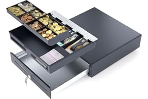 ACROPAQ Caja registradora - Apertura manual a presión, 41 x 41 cm, Con caja monedas, Encajable bajo cantador - Cajon caja registradora, Caja registradora negocio - Negro