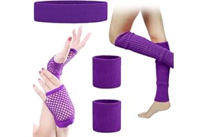 SPOKKI Leg Warmers Fishnet Gloves Headband Wristbands Neon Set, 80s Women Fancy Dress Costume Accessories, 1980s Retro Theme Party Costumes