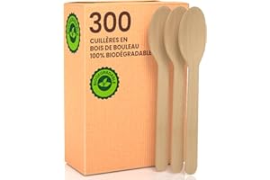 BACIATO CAFFÈ 300 Ensemble de Couverts Jetables en Bois, Cuillères, Fourchettes, Couteaux, 16cm, Biodégradables et Compostables, Ensemble de Cuillères Idéal pour Mariages, Pique-niques, Fêtes, Traiteur