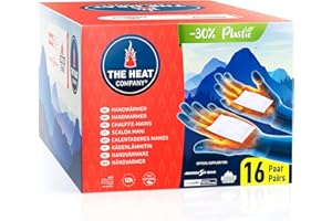 THE HEAT COMPANY Chauffe-Mains - Nouveau : 30% de plastique en moins - EXTRA CHAUD pour 12 heures des mains chaudes - 10, 16, 32 ou 40 paires - autochauffante - Chaufferettes contre le froid des mains