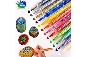 LETO Acrylstifte für Steine Wasserfest,12 Farben Steine Bemalen Acrylstifte für Holz Geschenkekarte Basteln Leinwand Papier Glas Keramik Ostern und Weihnachten Kinder DIY (0.7mm Spitze)