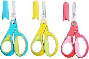 LIVINGO Linkshänderschere für Kinder, 12,7 cm, stumpfe Spitze, Sicherheitsschere für Kinder, Kleinkinder, Klassenzimmer, Bastelpapier, Gelb, Rosa, Blau, 3 Stück