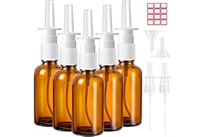 CRIVEPLE 5 Stück Nasenspray Flasche Leer, 30ml Glas Nasensprayflasche, Nasen Sprühflaschen, Wiederverwendbar Nasensprayflasche mit Düsen, Trichter, Etiketten für Parfüm, ätherische Öle, Kochsalzlösung