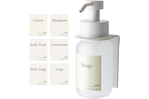 DESIGNFABRIK HAMBURG Design Hamburgo Dispensador jabon baño Pared sin taladrar | Dosificador de Gel de Pared | Gel y champu Ducha | Jabonera Cocina Cristal | con Soporte | Blanco Frost